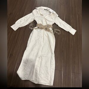 Zara Cream Shirt Dress with Beige Corset Belt